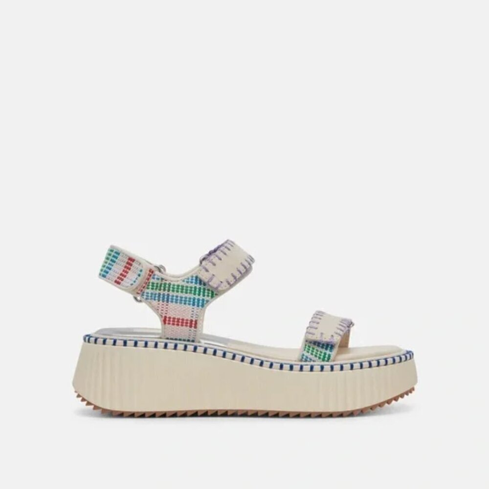 Dolce Vita Cream Platform Sandals with Multicolor Stitching